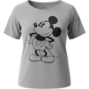 Disney EVRI Mickey Mouse Graphic T-Shirt Gray Womens 1X Short Sleeve Scoop Neck